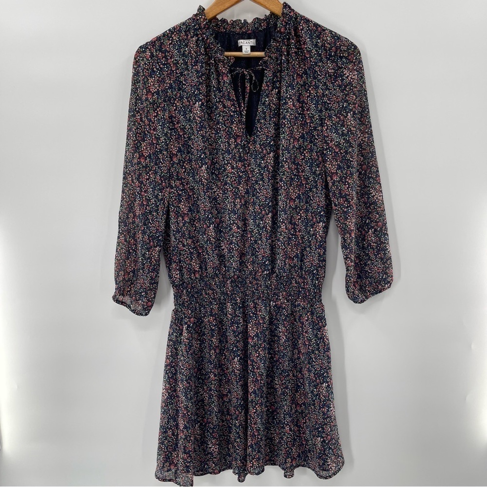J. Crew Floral Long Sleeve Dress - Navy and Pink
